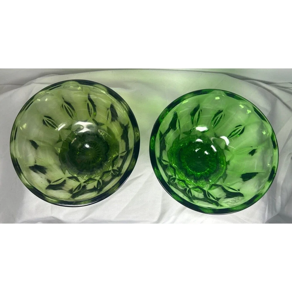 Vtg Anchor Hocking Fairfield Green Footed Bowls Avocado Emerald Candy Dish AS IS